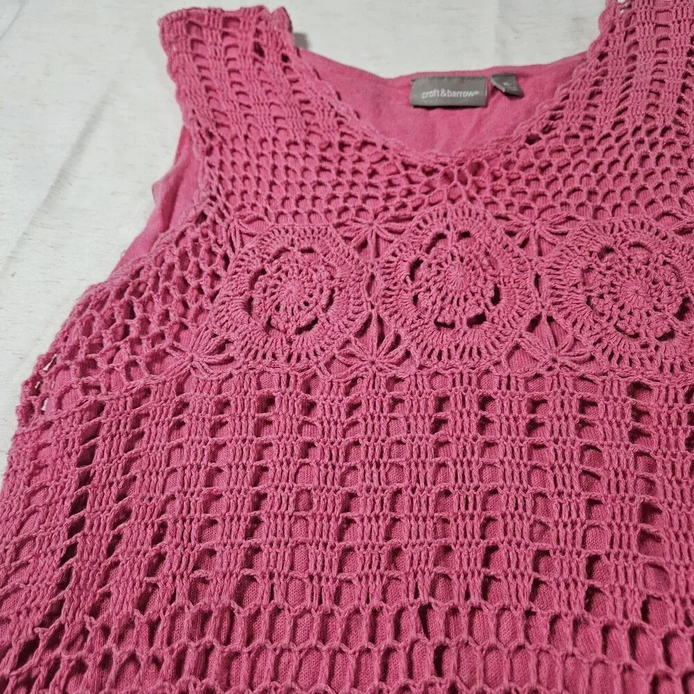 Croft Barrow Pink Cottagecore Crochet Tank Top Women Boho Hippie Casual XL Fairy